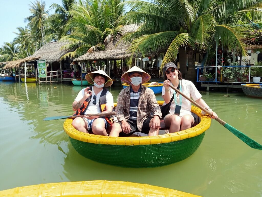 take a basket boat ride on the river