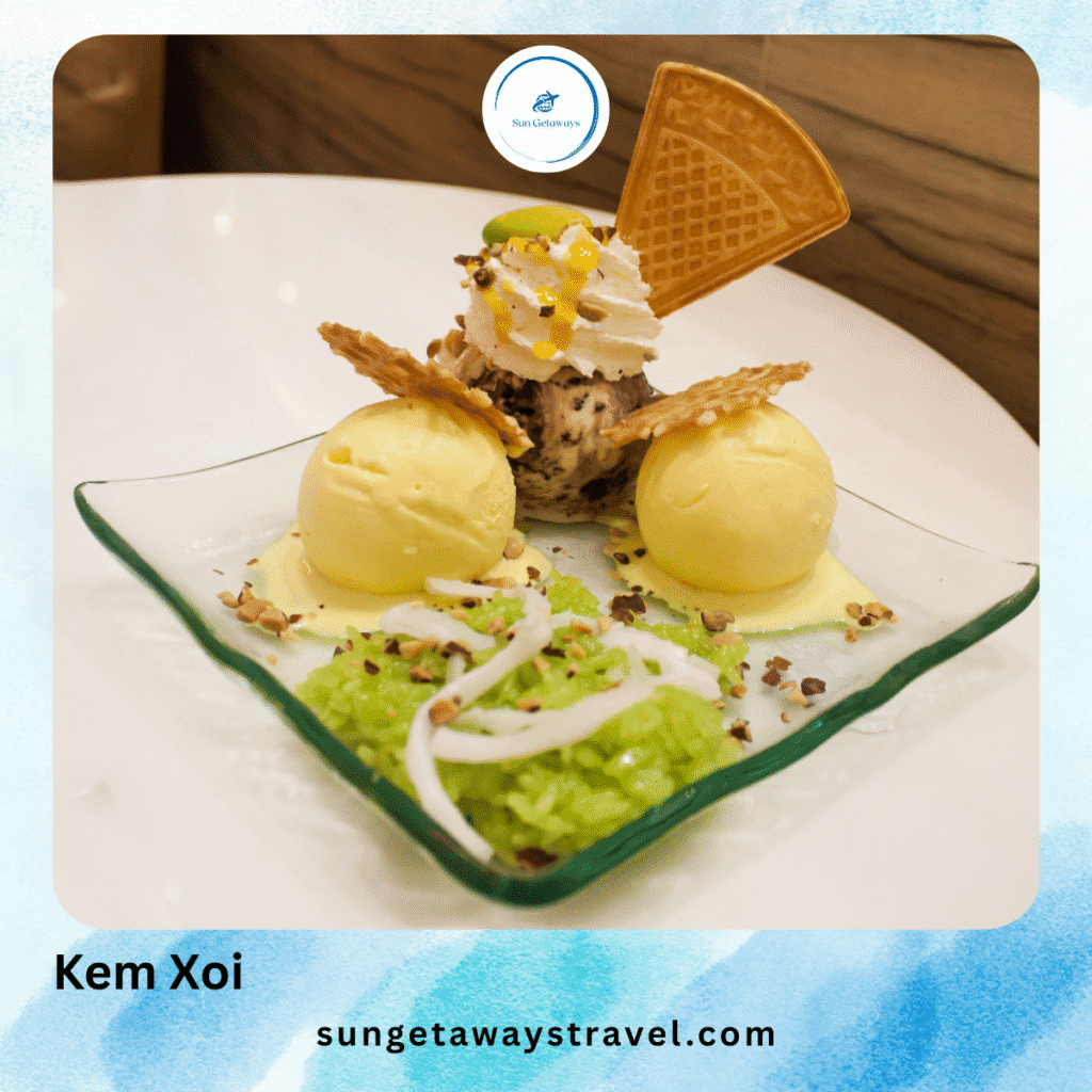Kem xoi (sticky rice with ice cream)