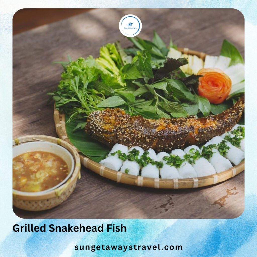 Food in village life in Vietnam: Grilled Snakehead Fish