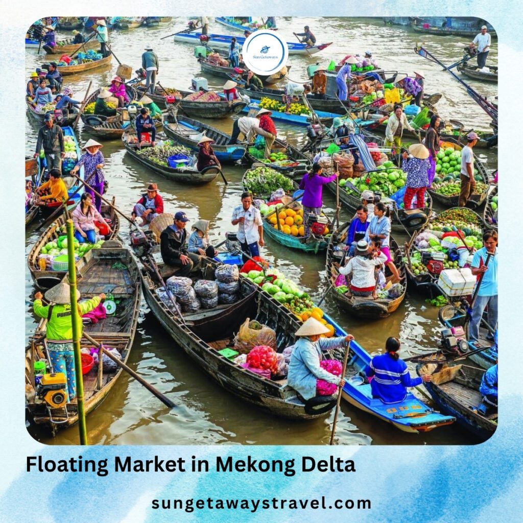 Floating Market in Mekong Delta: village life in Vietnam