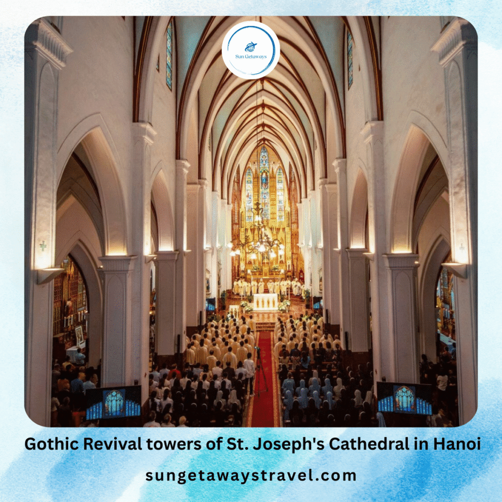 Gothic Revival towers of St. Joseph_s Cathedral in Hanoi