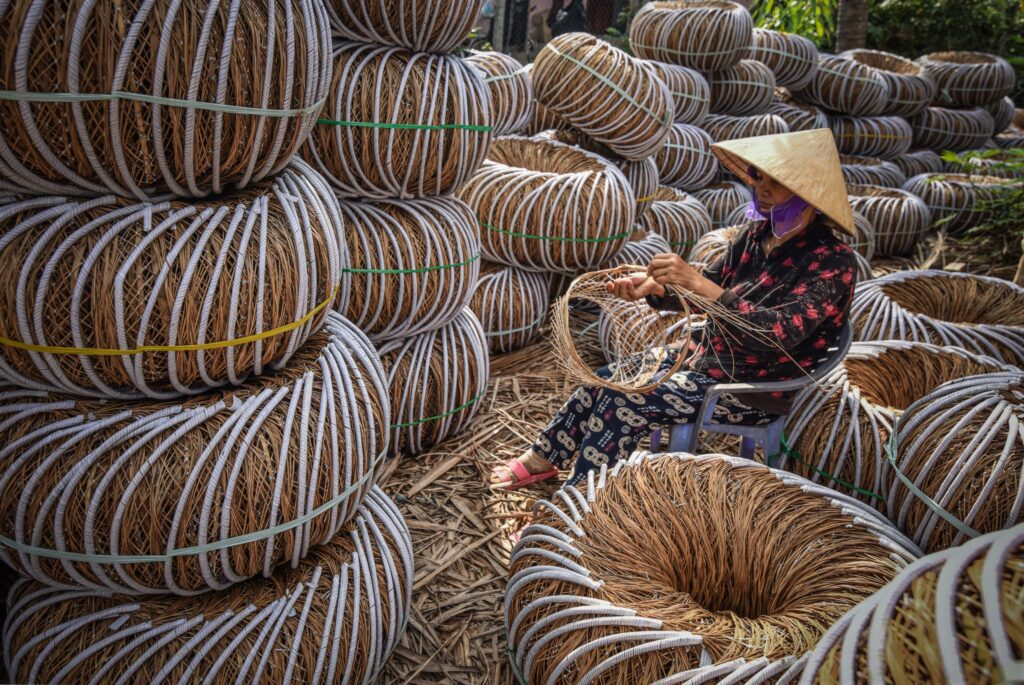 Where to learn traditional crafts in Vietnam: Ben Tre Coconut Leaf Handicraft Workshops (Mekong Delta)