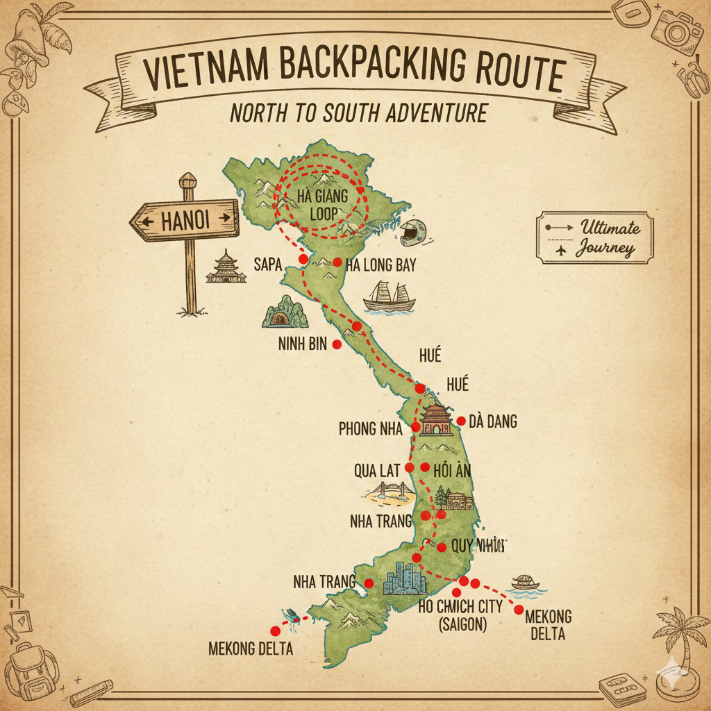 Vietnam backpacking route 