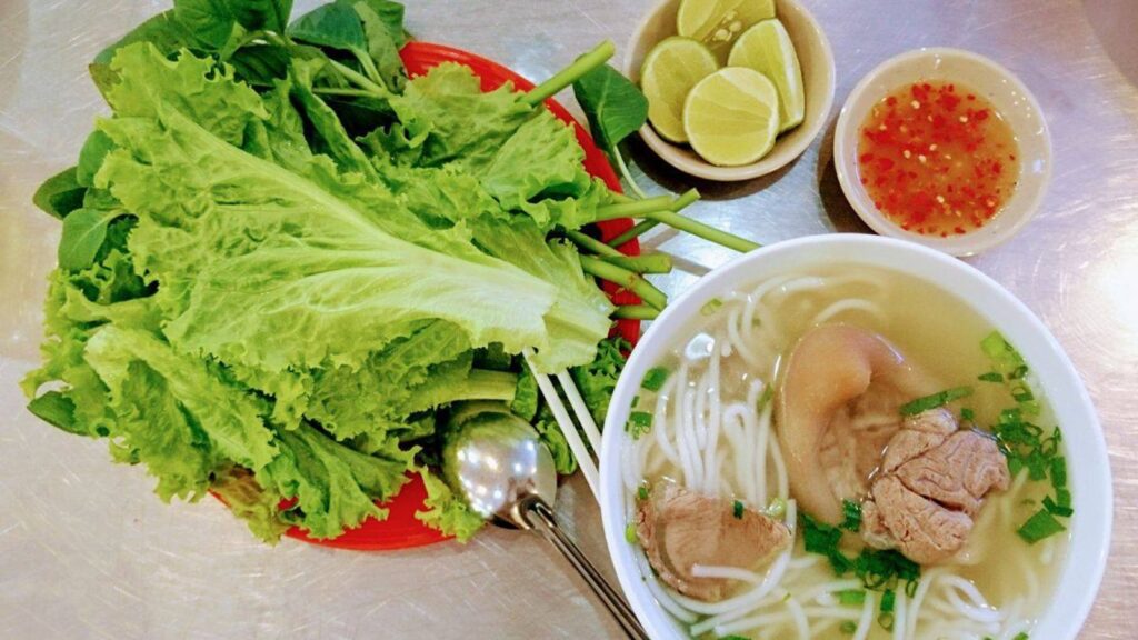 Vietnam thick noodle soup with pork